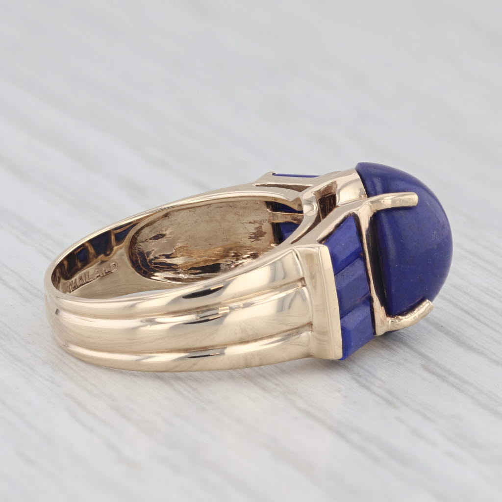 Light Gray Lapis Lazuli Ring 10k Yellow Gold Size 7.25 Blue Oval Cabochon