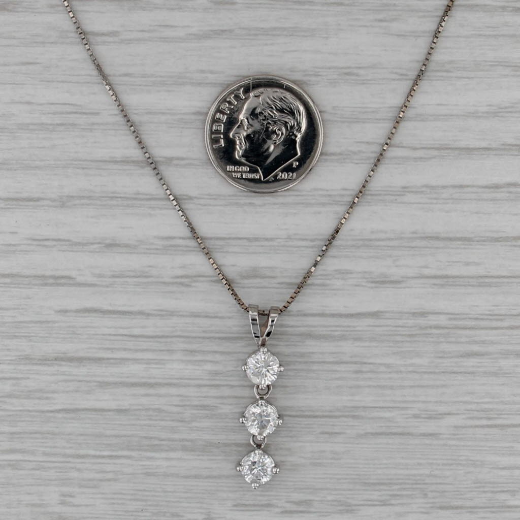 1.48ctw Round Diamond 3-Stone Journey Pendant Necklace 14k White Gold Box Chain