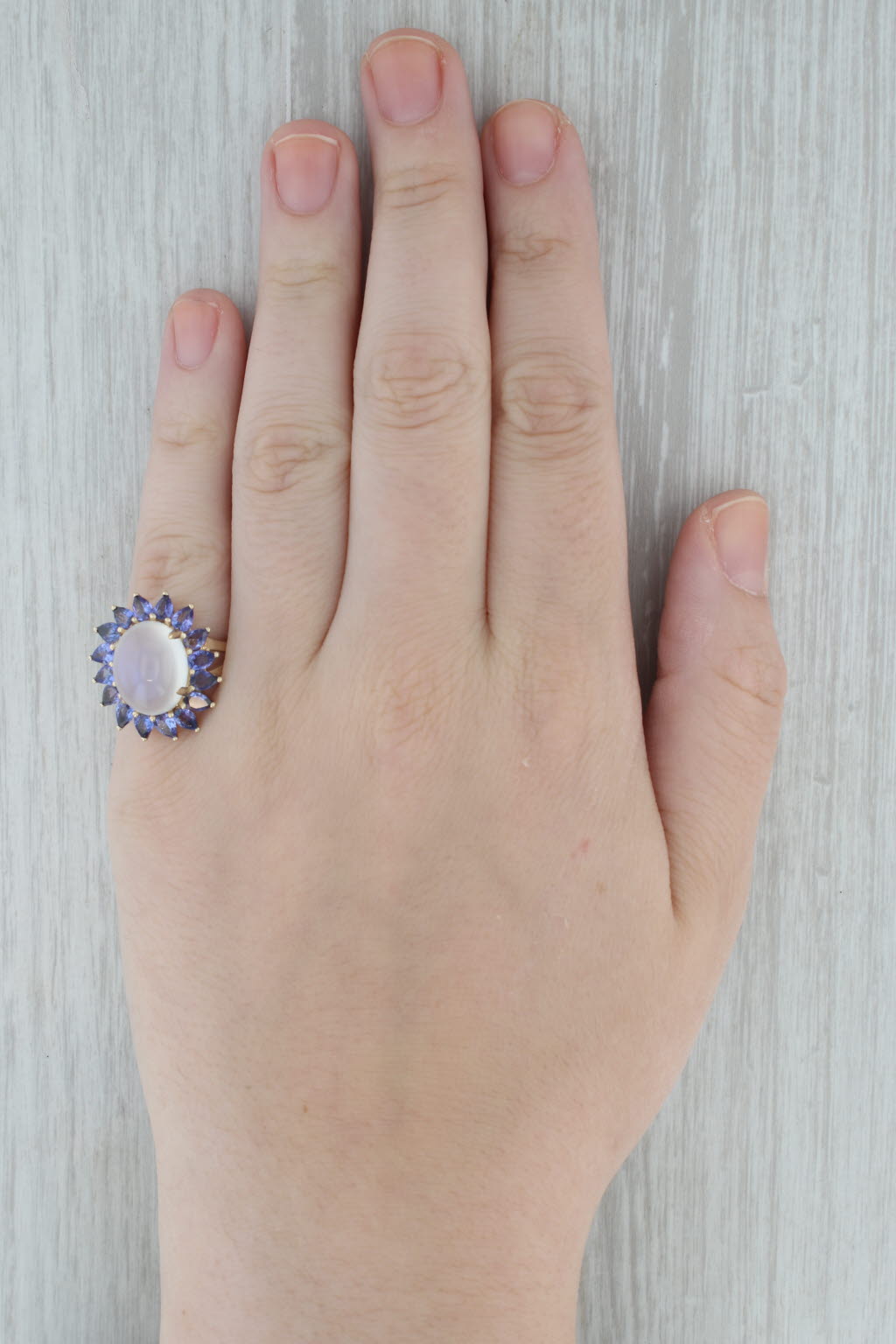 Dark Gray Moonstone 1.75ctw Tanzanite Halo Ring 14k Yellow Gold Size 7.25 Cocktail