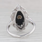 Vintage Marquise Onyx Diamond Signet Ring 10k White Gold Small Size 3