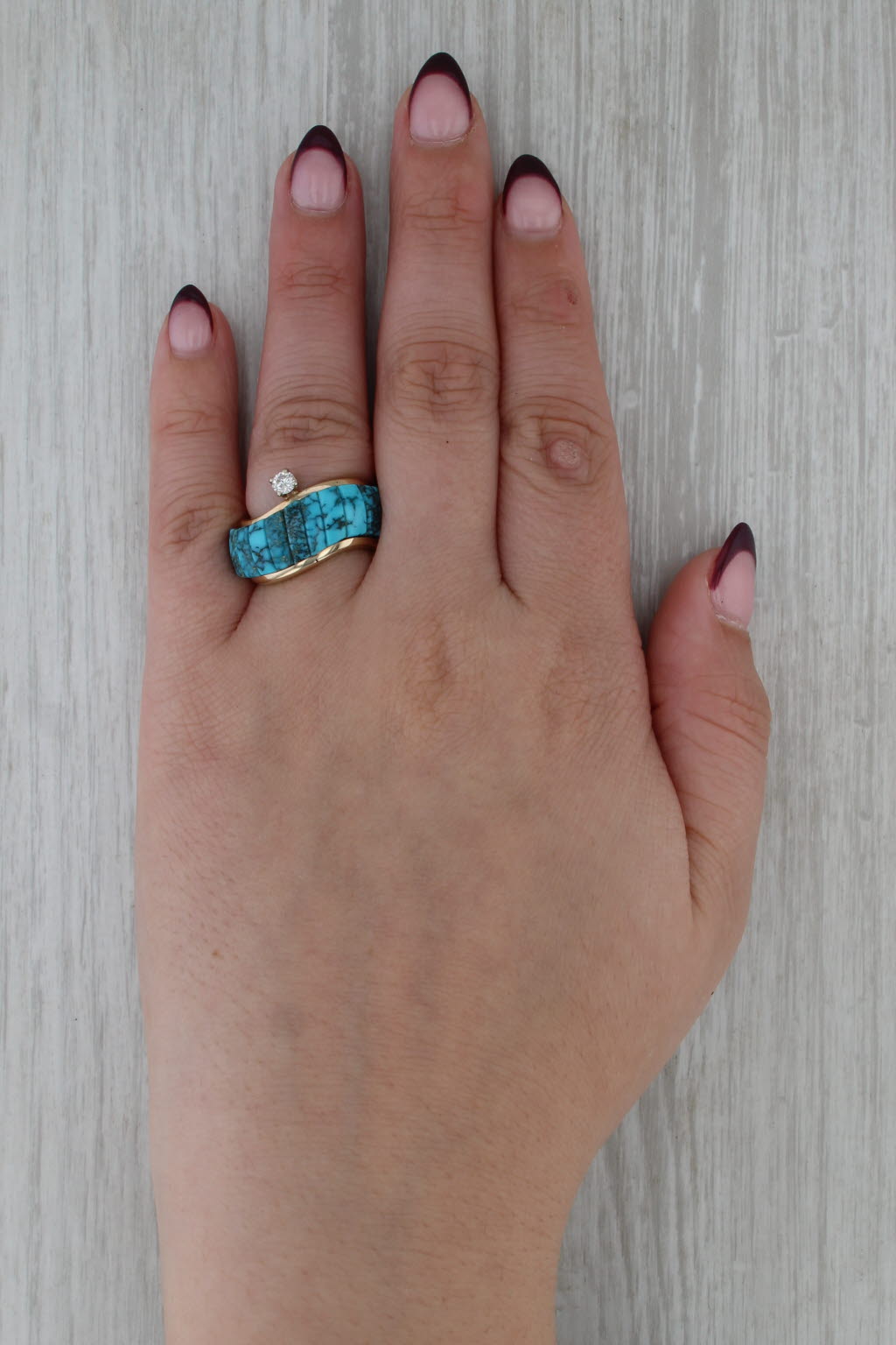 Harvey Begay Navajo Ring Turquoise Diamond 14k Gold Vintage Native American