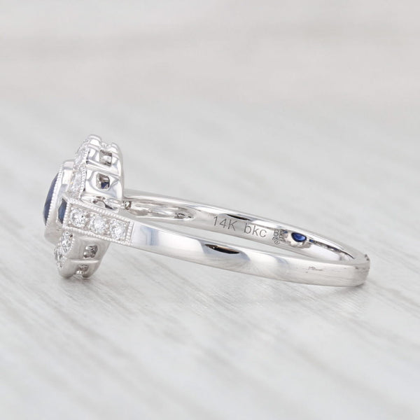 New Beverley K 0.85ctw Sapphire Diamond Halo Ring 14k Gold Engagement Size 7.25