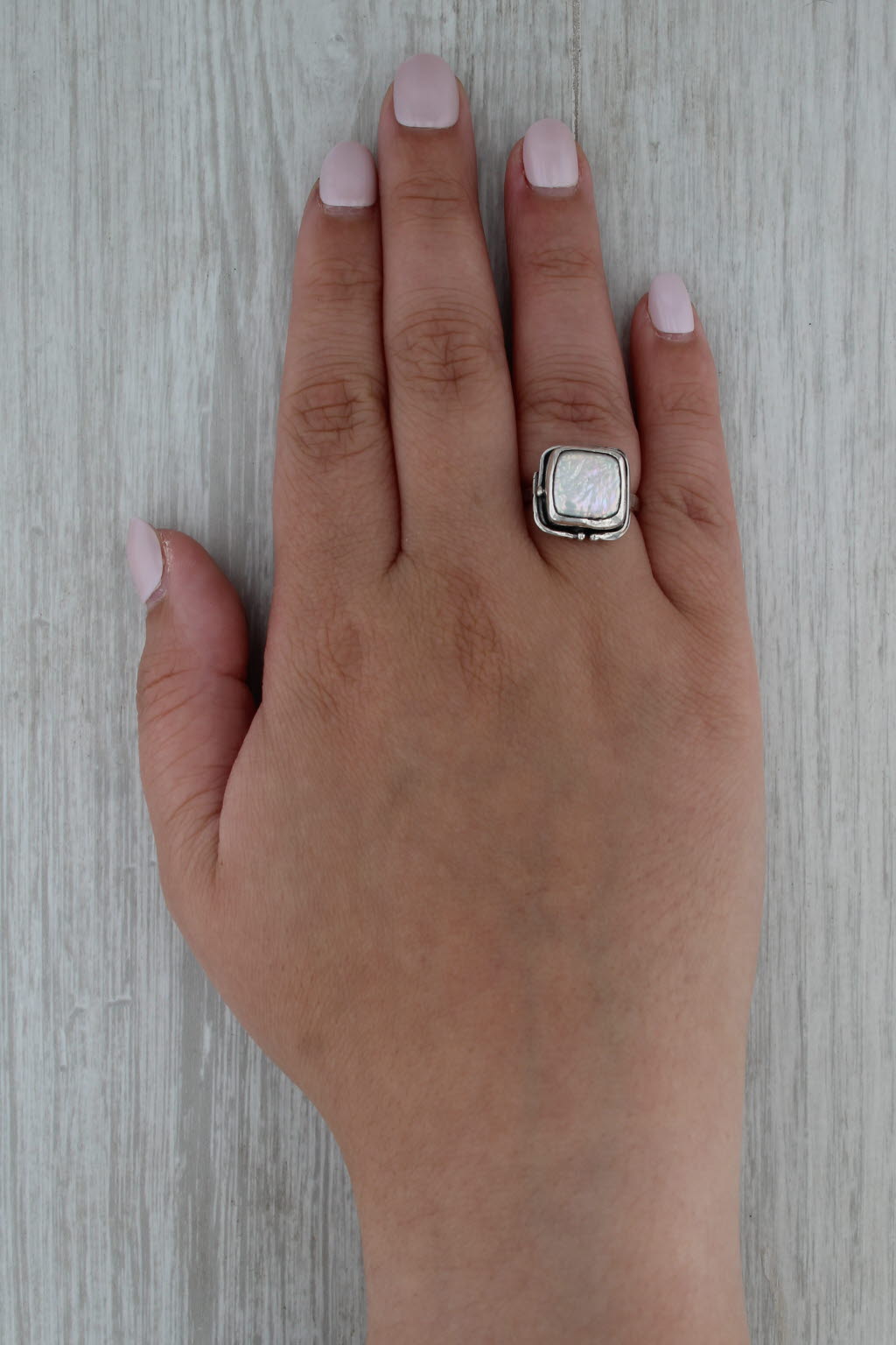 Bezel Set Cultured Pearl Solitaire Ring Sterling Silver Size 6.5