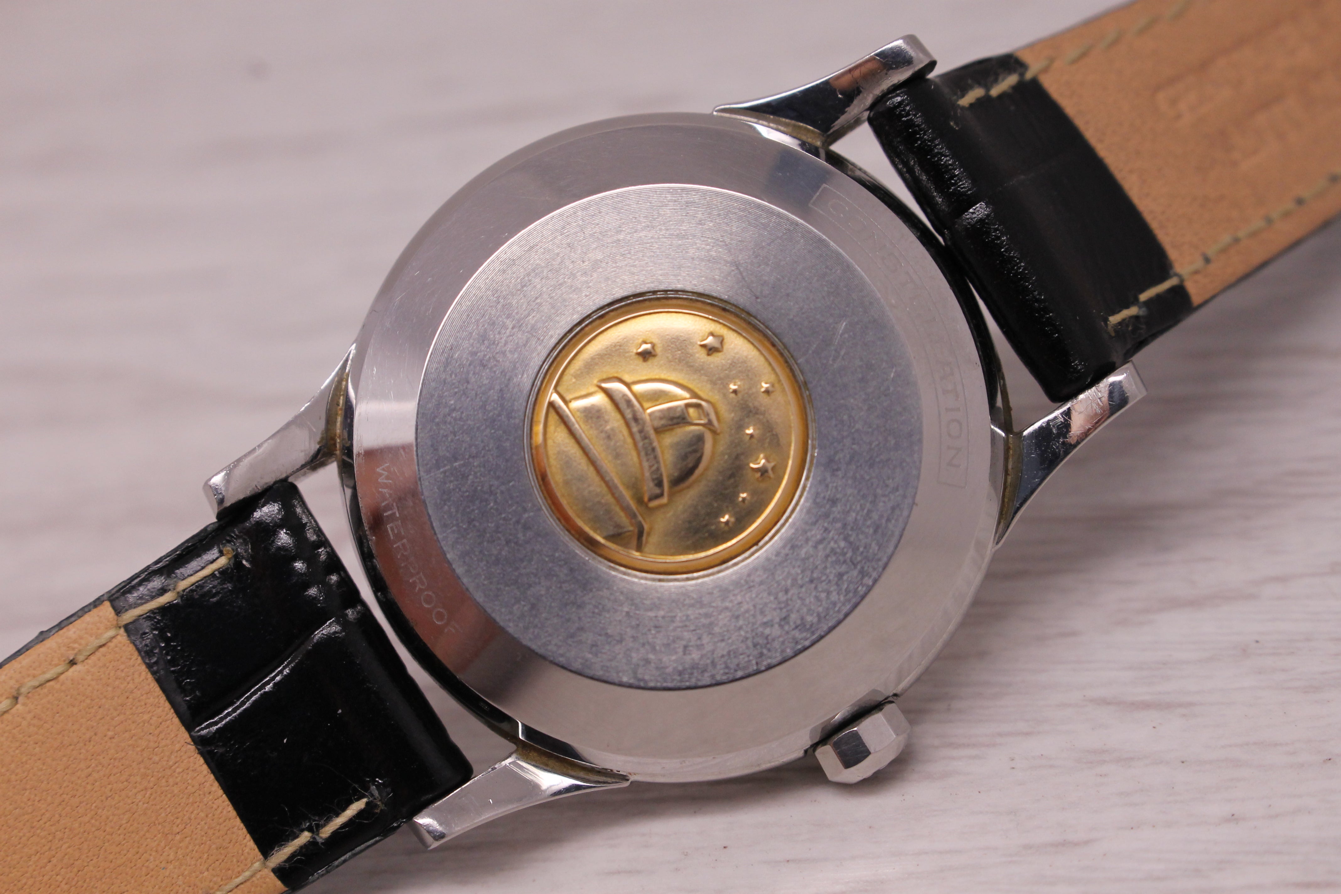 Rosy Brown Vintage c.1960 Omega Constellation Calendar Mens 35mm Steel Automatic Watch 504