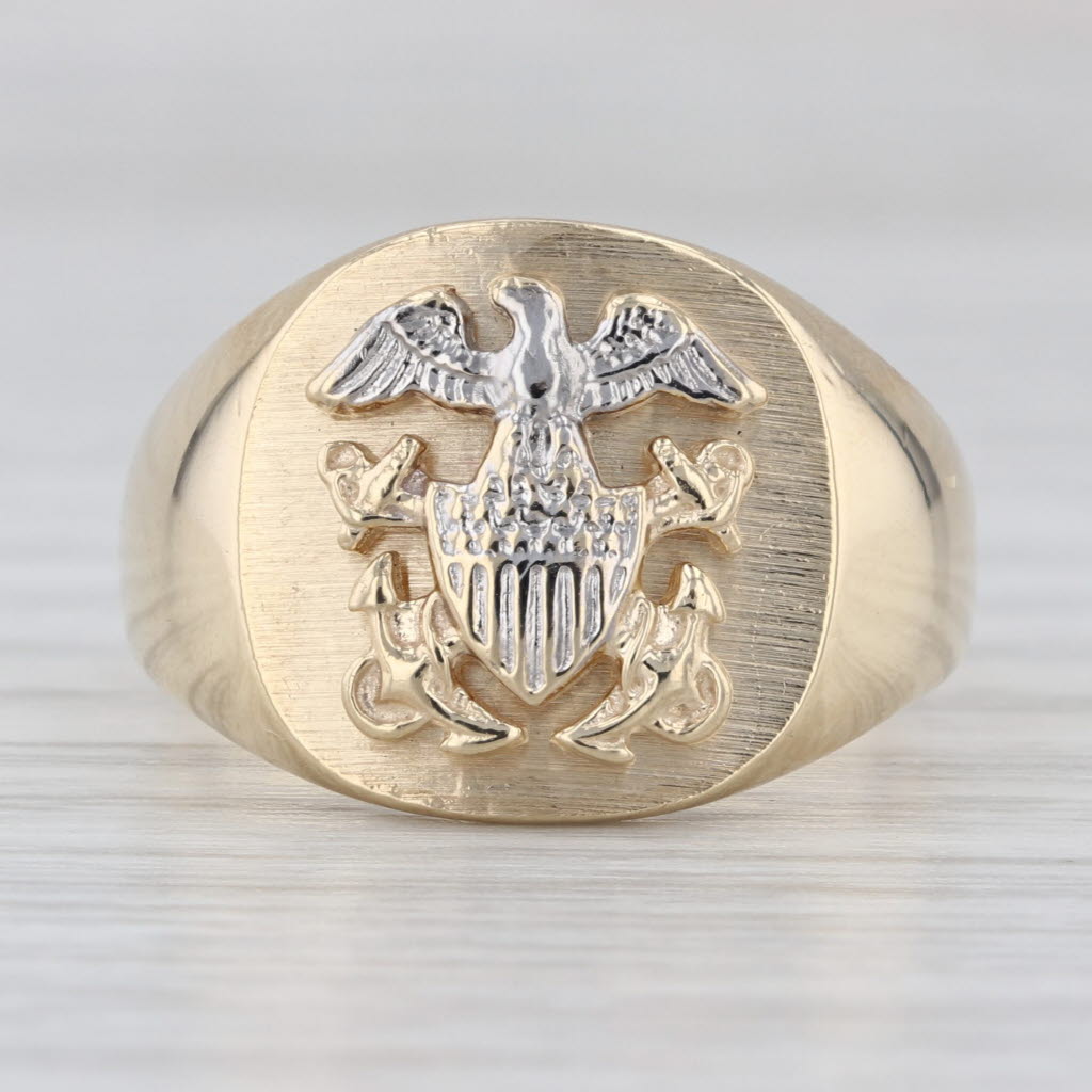 US Navy Signet Ring 10k Yellow White Gold Size 8-8.25 Vintage Military