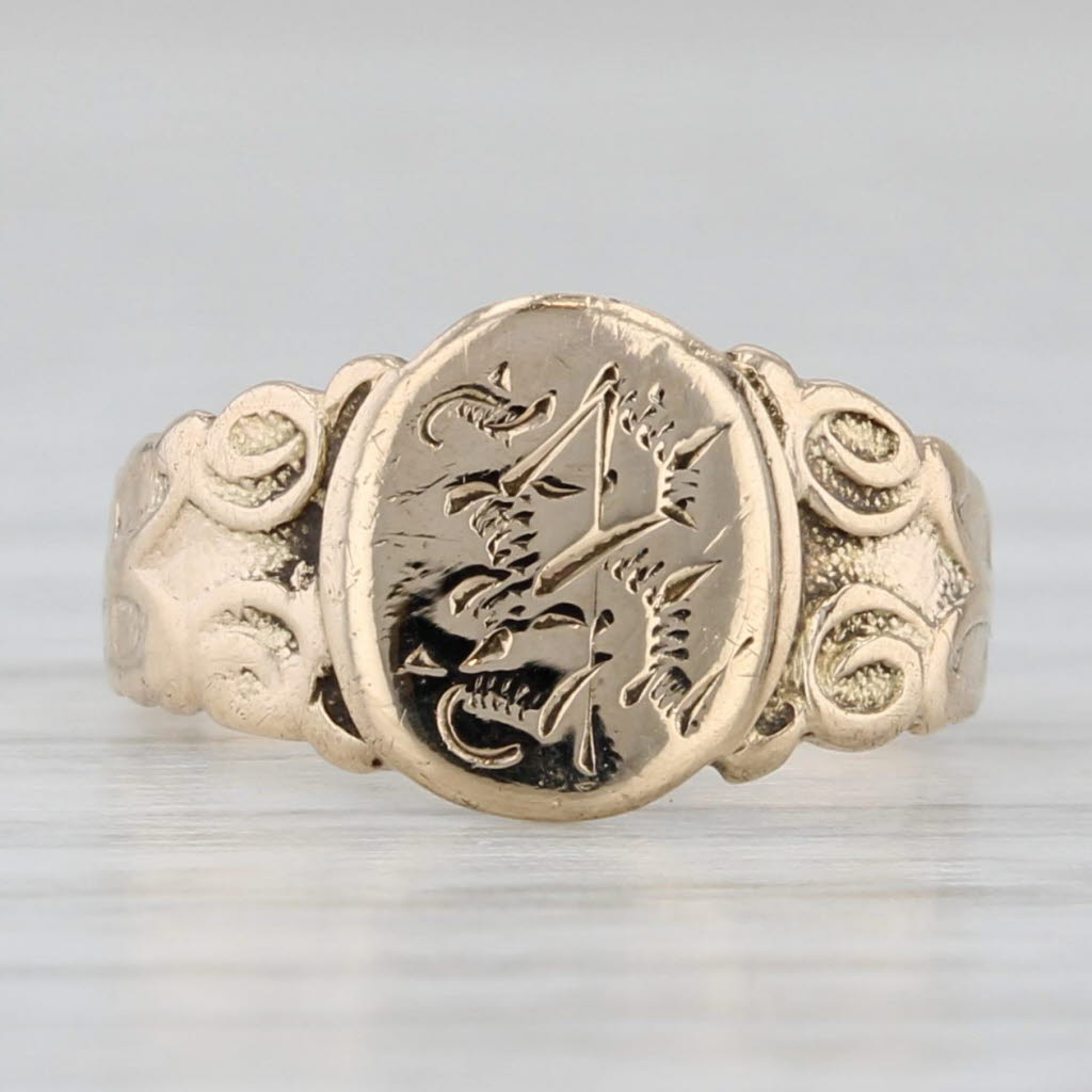 Gray Old English Letter Initial B Ring 14k Yellow Gold Small Baby Size Signet