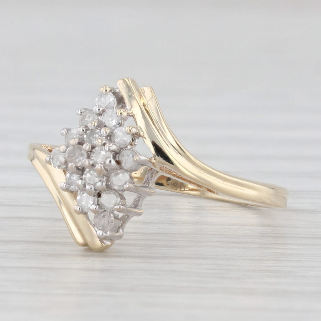 Light Gray Diamond Cluster Bypass Ring 10k Yellow Gold Size 6.5