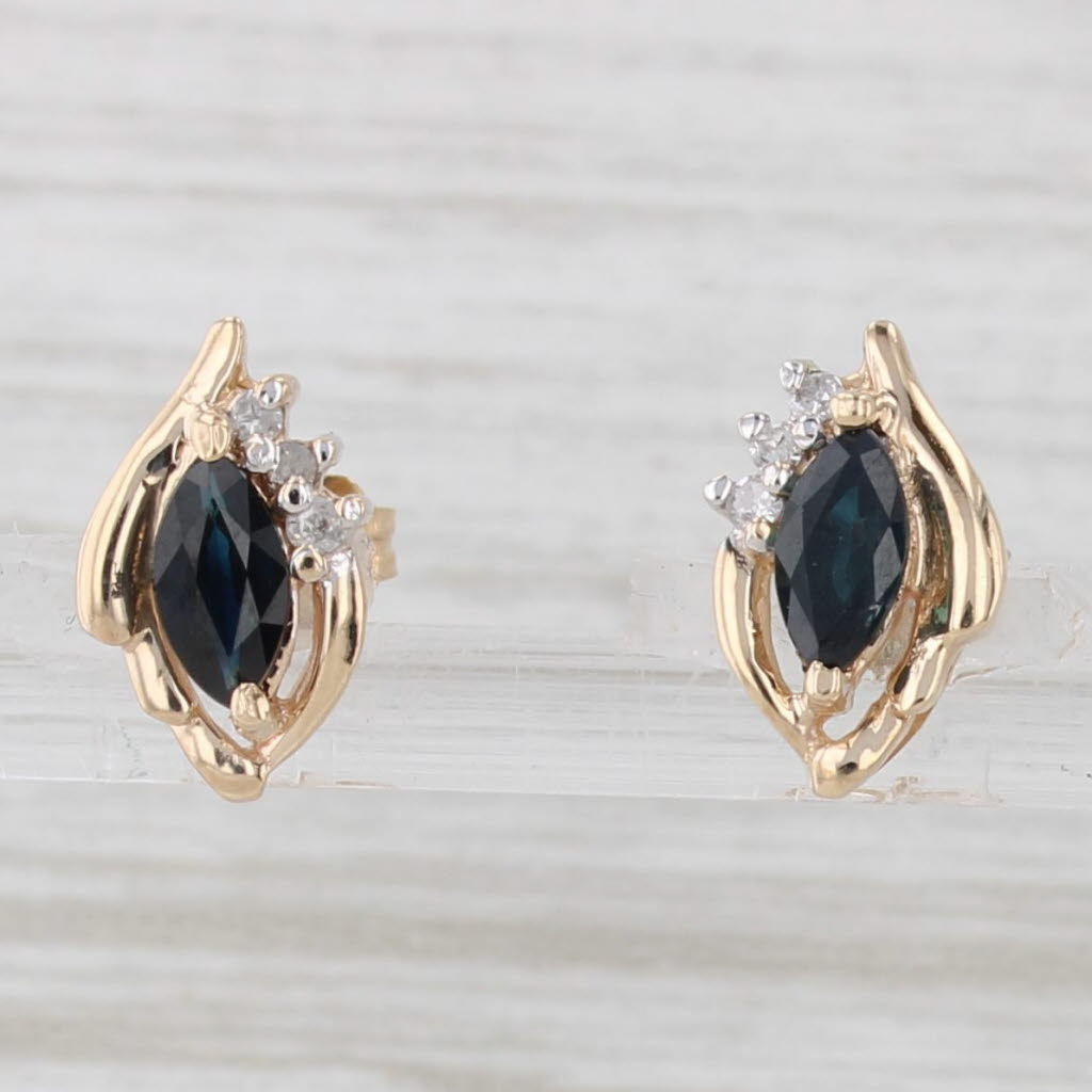 Light Gray 0.65ctw Marquise Blue Sapphire Diamond Stud Earrings 14k Yellow Gold