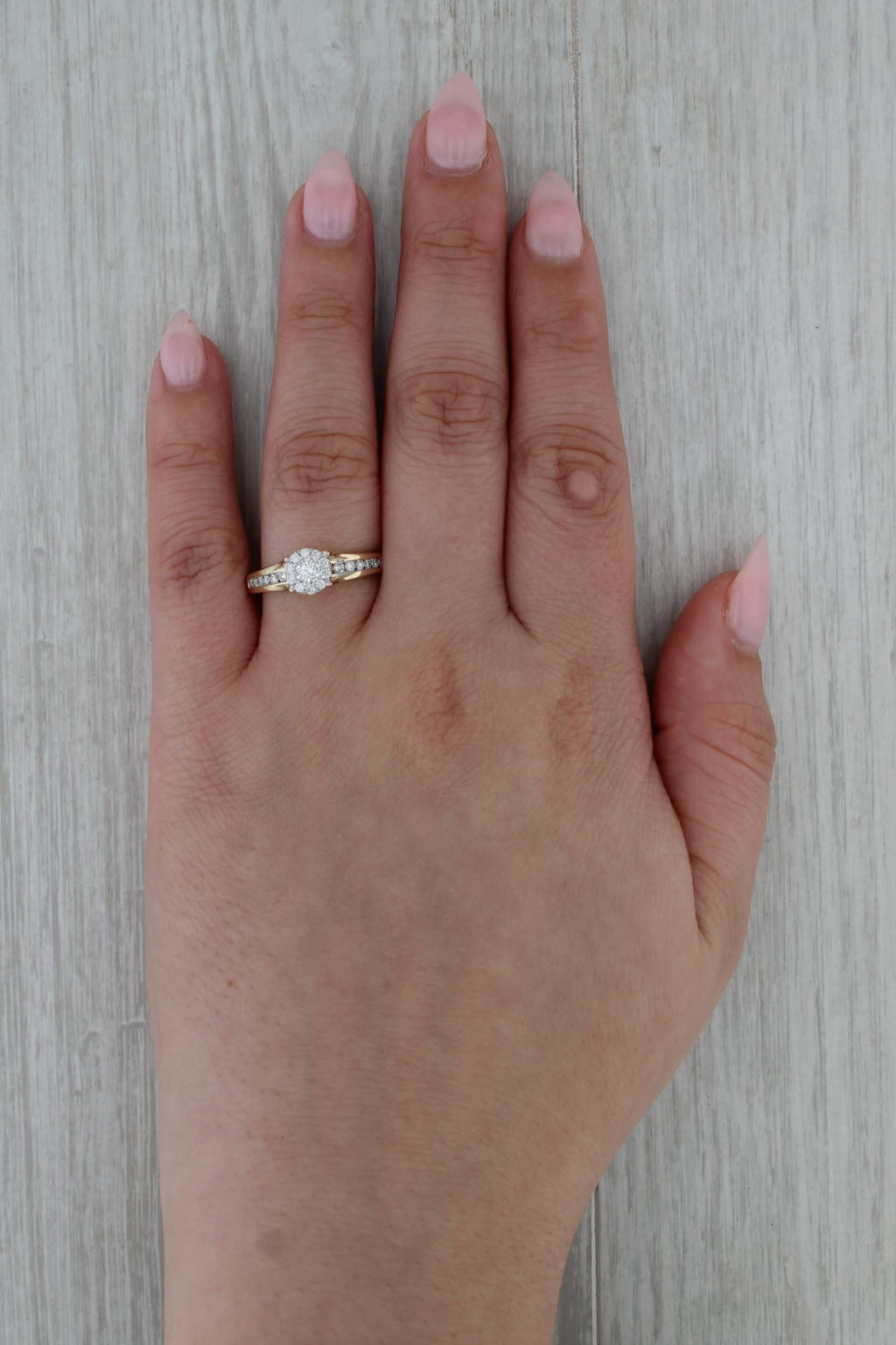 0.56ctw Diamond Cluster Engagement Ring 14k Yellow Gold Size 8.5 Cathedral Band