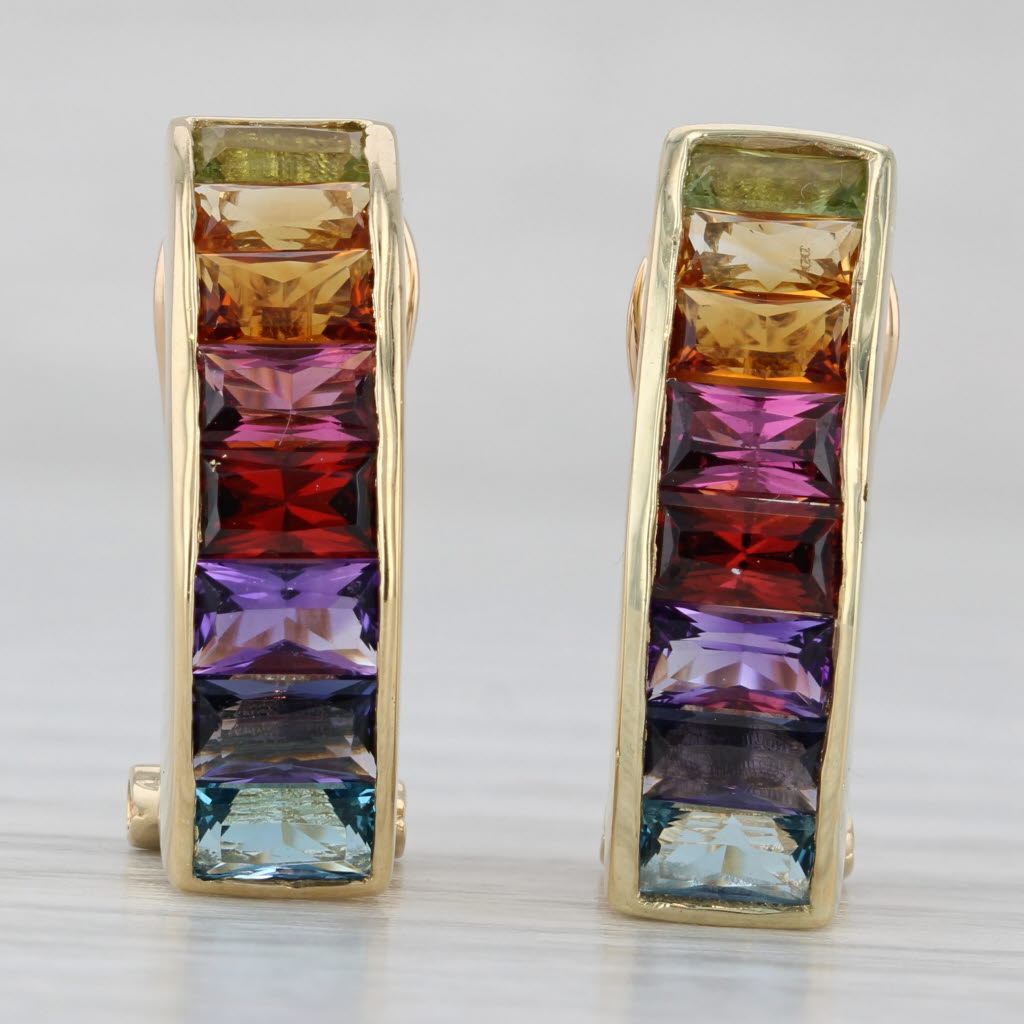 Gray 4.06ctw Rainbow Gemstone Journey Drop Earrings 18k Gold Citrine Garnet Amethyst