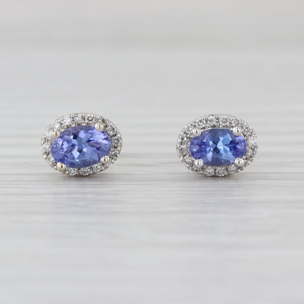 0.82ctw Oval Tanzanite Diamond Halo Stud Earrings 14k White Gold Studs