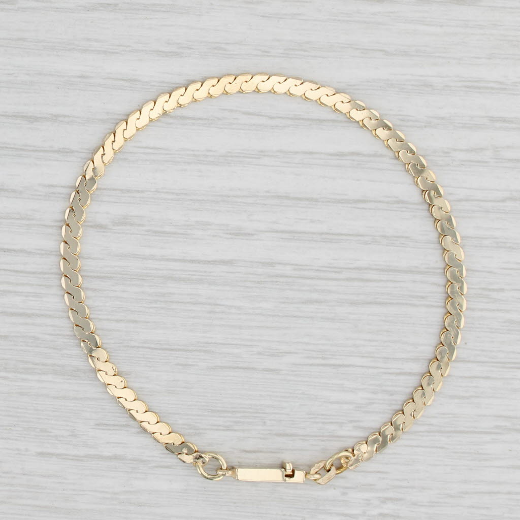 Light Gray Serpentine Chain Bracelet 14k Yellow Gold 8" 3.4mm