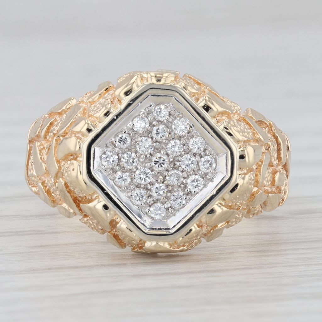 Gray 0.33ctw Diamond Cluster Gold Nugget Ring 14k Yellow Gold Men's Size 12.5