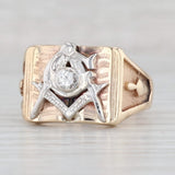 Light Gray 0.17ctw Diamond Masonic Ring 10k-14k Gold Blue Lodge Square Compass Signet