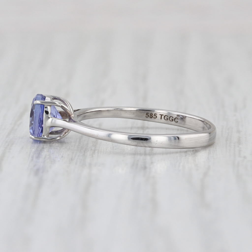 1.03ct Tanzanite Round Solitaire Ring 14k White Gold Size 7 COA Jacque Christie