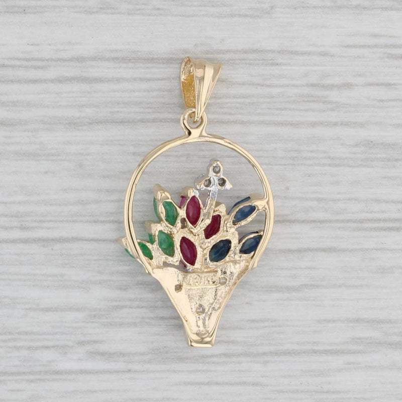0.51ctw Gemstone Flower Basket Pendant 14k Yellow Gold