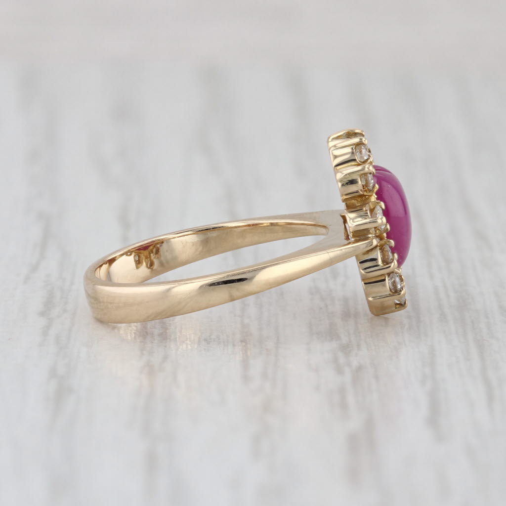 Lab Created Star Ruby Heart Cabochon Diamond Halo Ring 13k Yellow Gold Size 4.5
