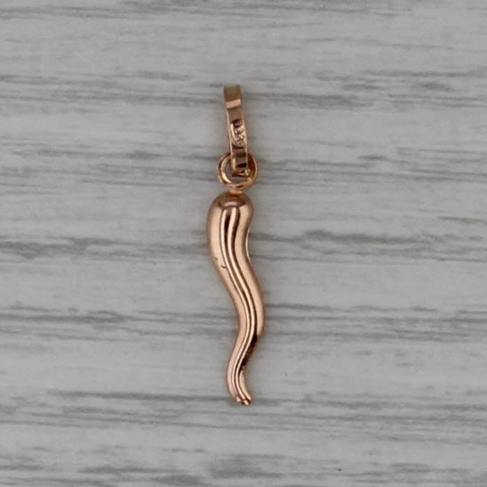 Italian Horn Charm Pendant 18k Rose Gold Small Drop Good Luck Talisman