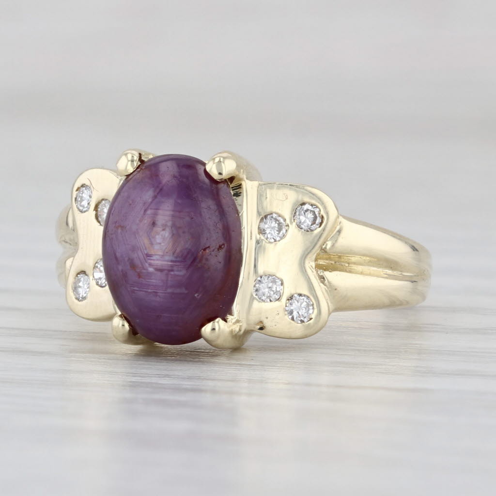 Purple Star Sapphire Diamond Ring 14k Yellow Gold Size 6 India Star Ruby