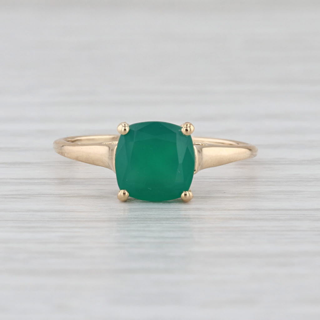 1.29ctw Green Chalcedony Solitaire 14k Yellow Gold Size 6 White Sapphire Accents