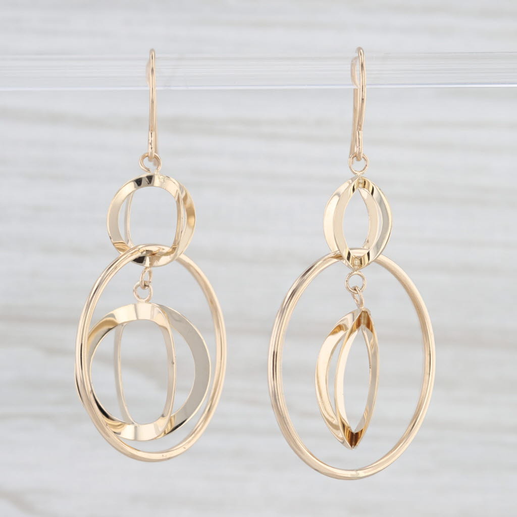 Light Gray Linked Circles Dangle Earrings 14k Yellow Gold Hook Posts
