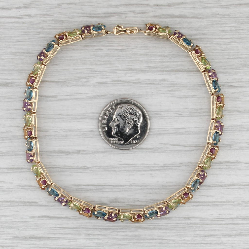 13.09ctw Gemstone Tennis Bracelet 14k Gold 8" Tanzanite Topaz Amethyst Peridot