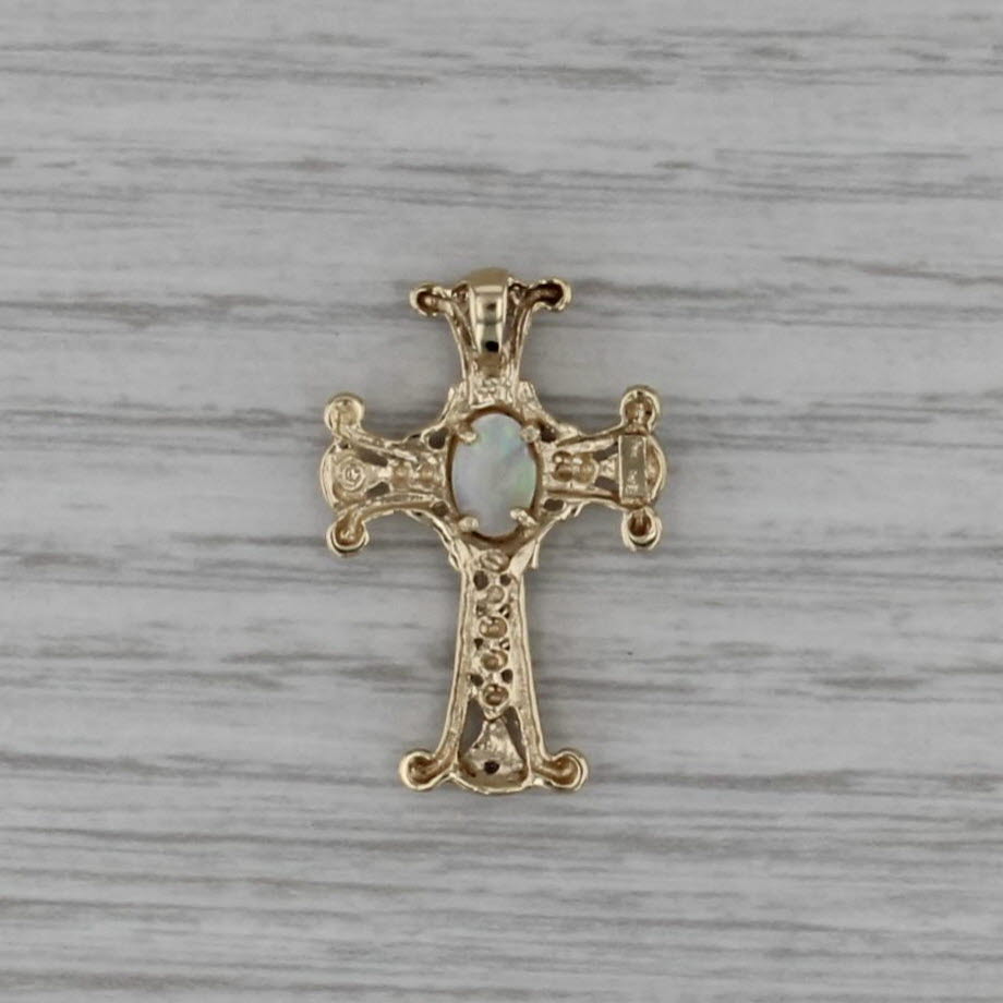 Opal Diamond Cross Pendant 10k Yellow White Gold Small Drop