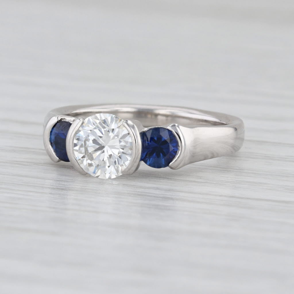 IGI 1.75ctw 3-Stone Lab Grown Diamond Blue Sapphire Engagement Ring 900 Platinum