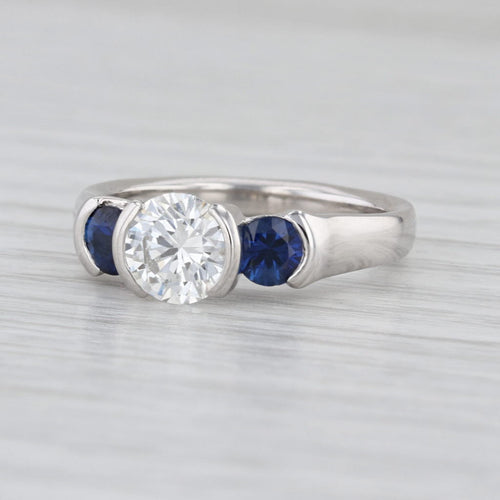 IGI 1.75ctw 3-Stone Lab Grown Diamond Blue Sapphire Engagement Ring 900 Platinum