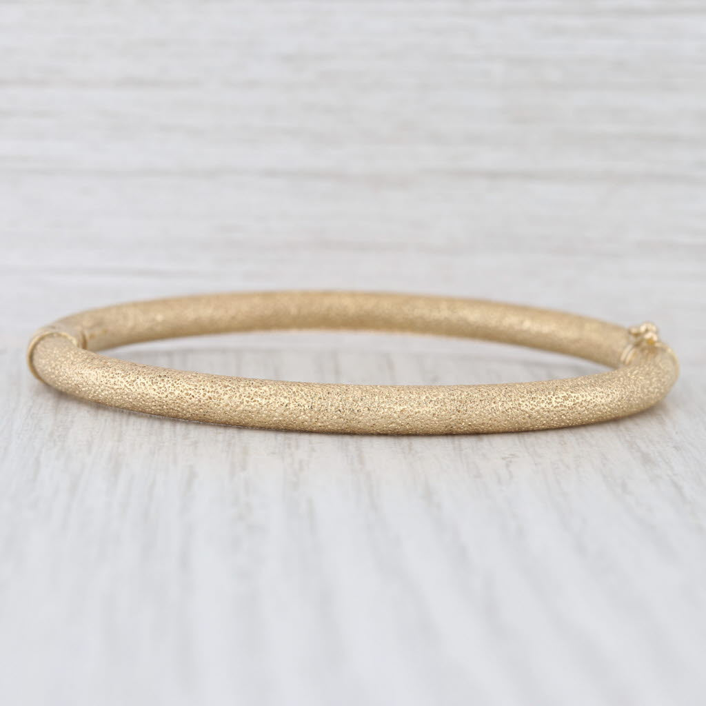 Brushed Sparkling Bangle Bracelet 14k Yellow Gold 7" 5.2mm Italian