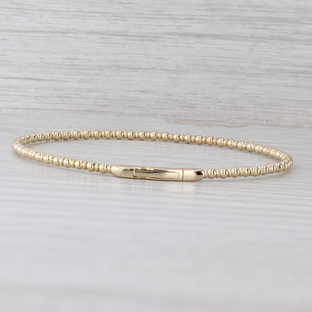 New Flexible Bead Bangle Bracelet 14k Yellow Gold 6.5" 2.2mm Snap Clasp