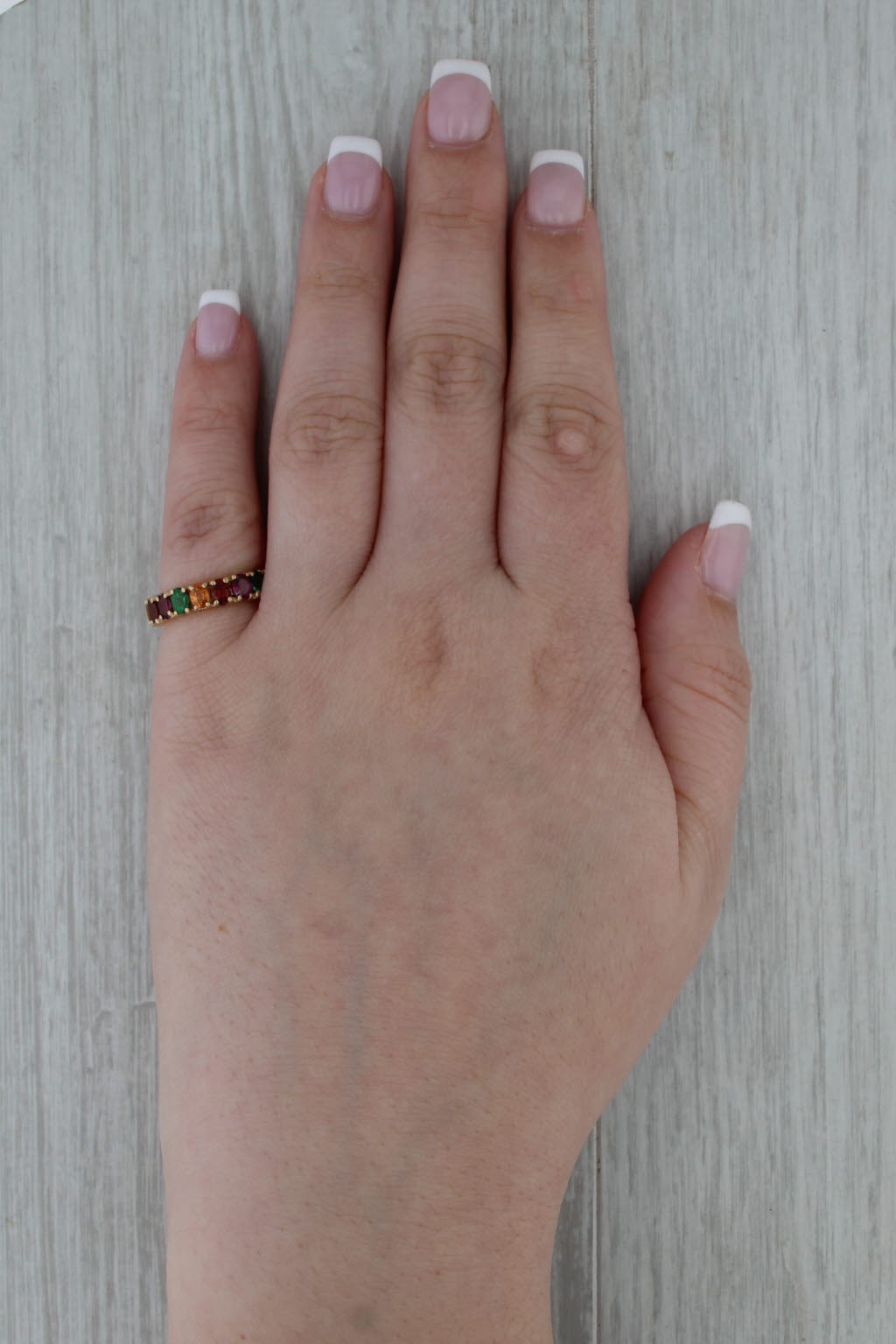 4.60ctw Multicolor Garnet Eternity Band 10k Yellow Gold Stackable Size 5 Ring