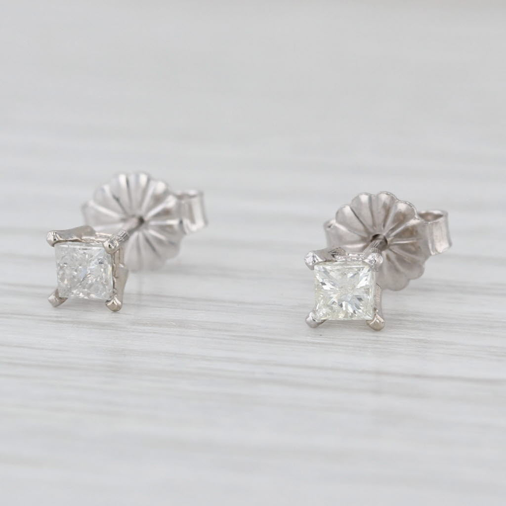 0.26ctw Princess Diamond Stud Earrings 14k White Gold Studs