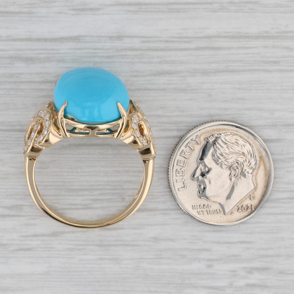 Gray Oval Cabochon Turquoise Diamond Ring 18k Yellow Gold Size 8.25