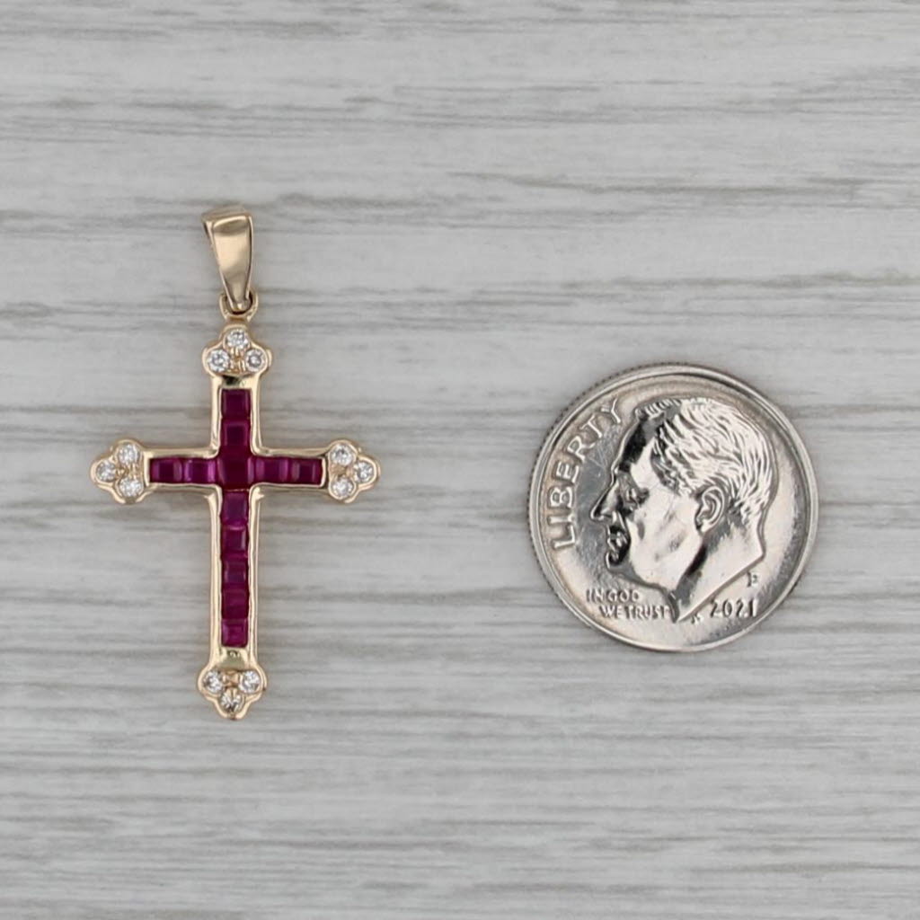 0.98ctw Ruby Diamond Cross Pendant 10k Yellow Gold