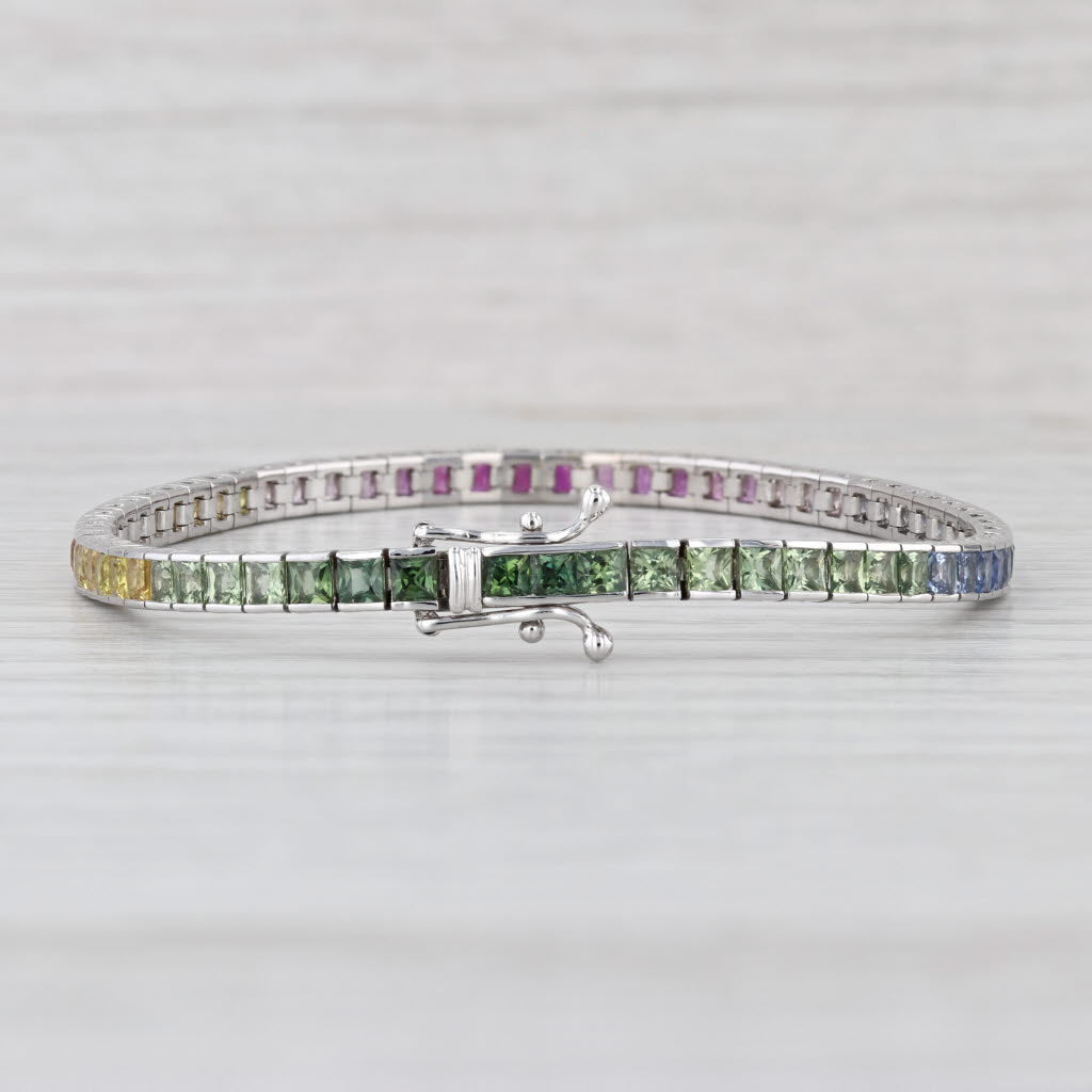 7.50ctw Multicolor Sapphire Tennis Bracelet 18k White Gold 6.75" 3.5mm