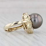 Cultured Gray Pearl Diamond Halo Ring 14k Yellow Gold Size 6.75 Cocktail