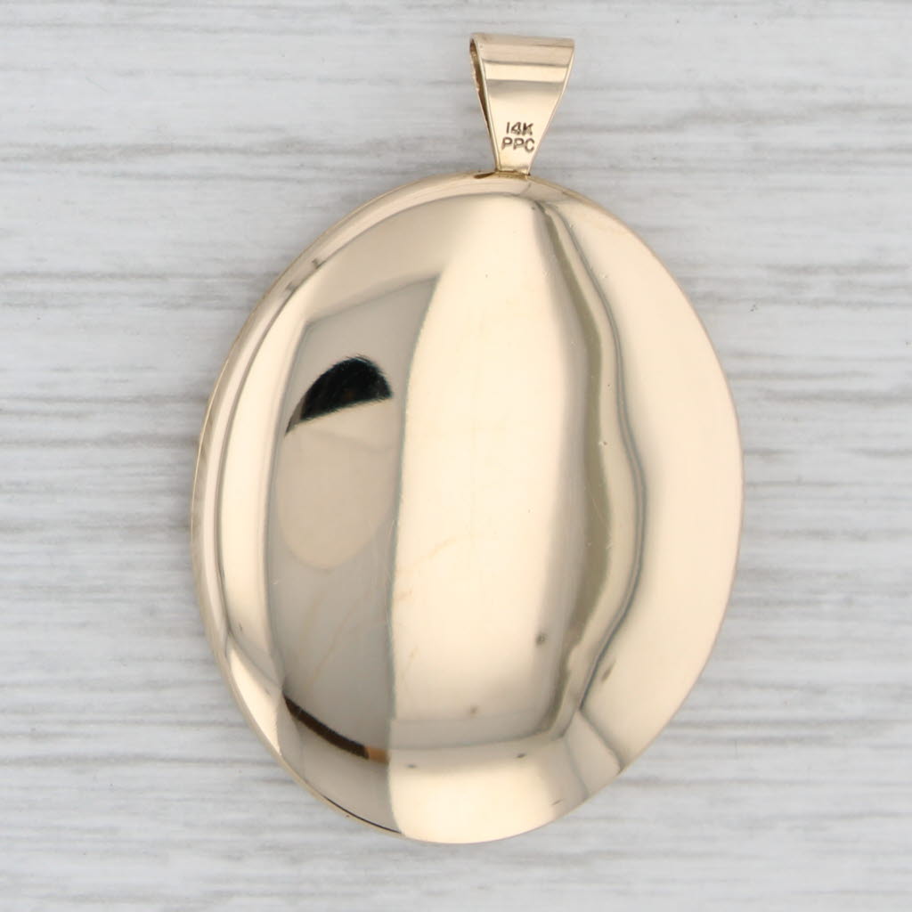 Light Gray Vintage Oval Locket Pendant 14k Yellow White Gold Engravable Picture Holder