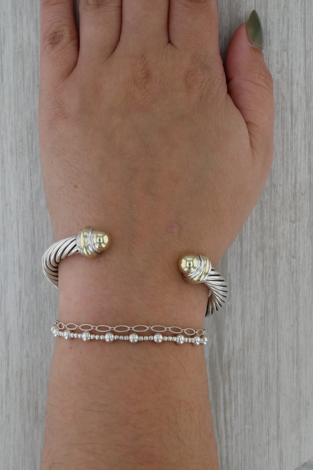 David Yurman Cable Dome Cuff Bracelet Sterling Silver 14k Gold 6.5"