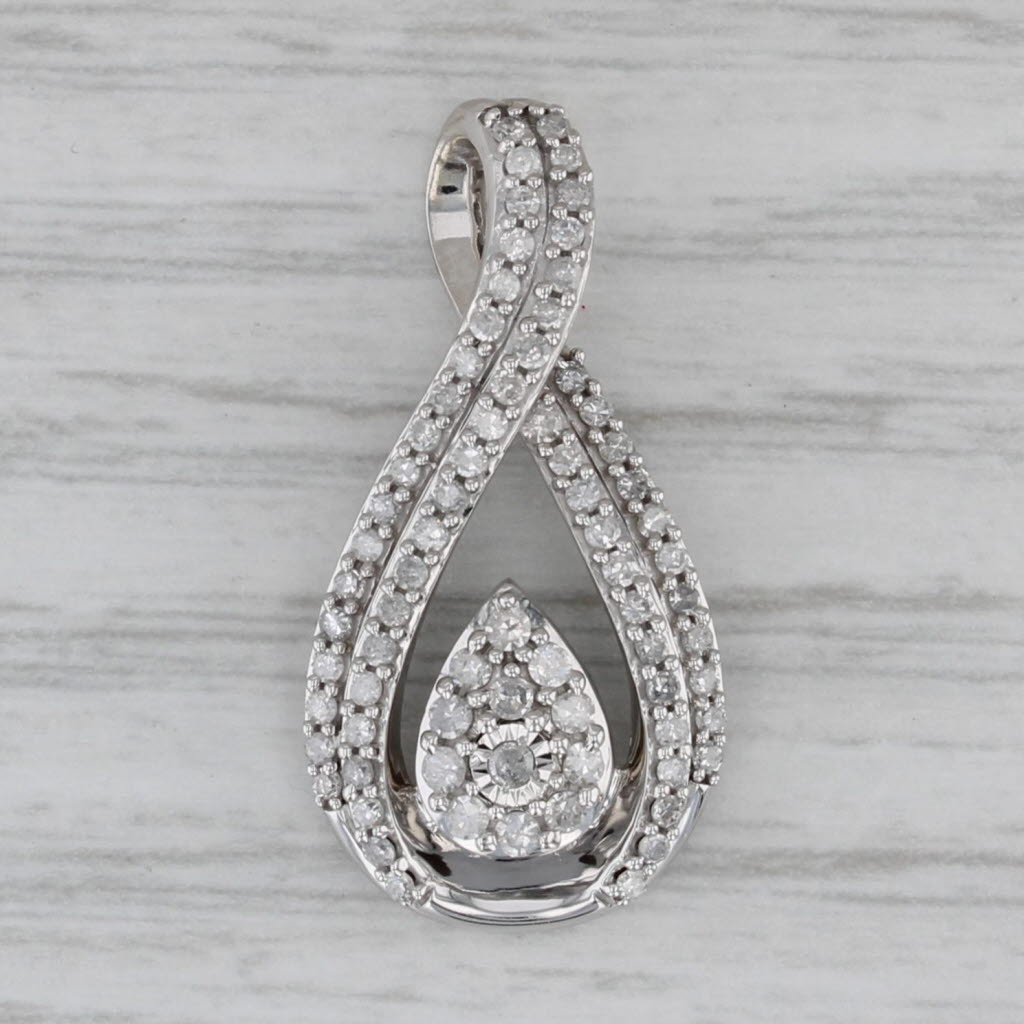 Gray 0.45ctw Diamond Teardrop Pendant 10k White Gold