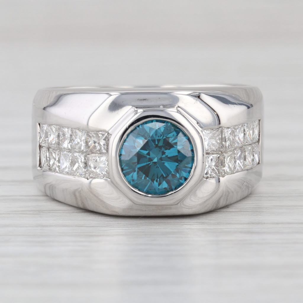 2.30ctw Round Blue White Diamond Ring 14k White Gold Size 8.5