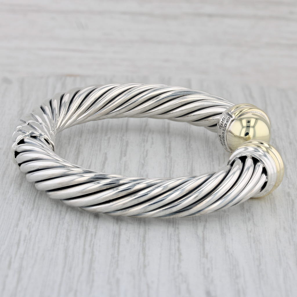 Gray David Yurman Cable Cuff Bracelet Sterling Silver 14k Gold Hinged 7" 10mm