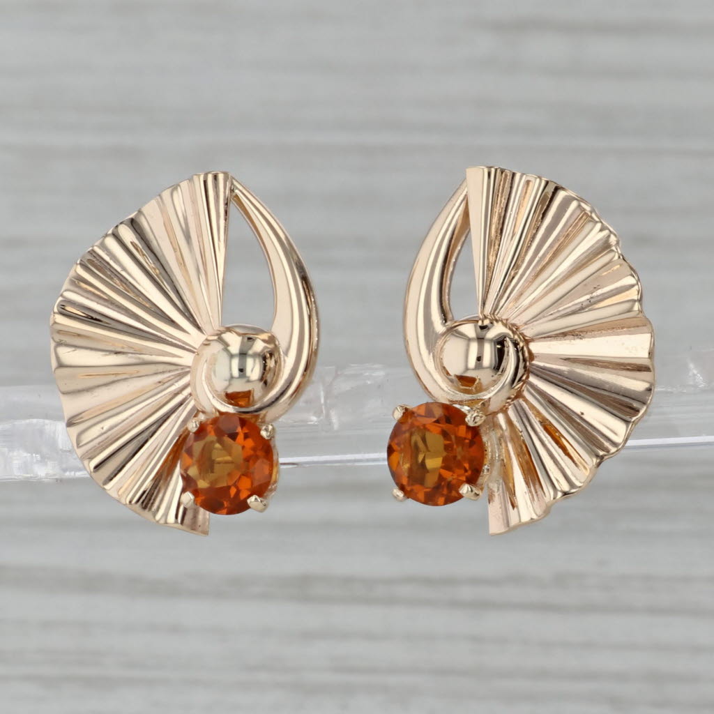 Gray Vintage 0.70ctw Citrine Fan Statement Earrings 14k Yellow Gold Pierced