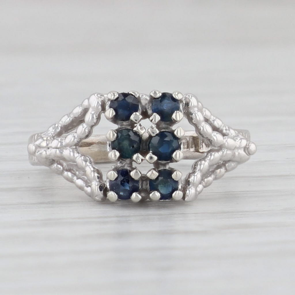 Light Gray 0.30ctw Blue Sapphire Cluster Ring 10k White Gold Size 3.25