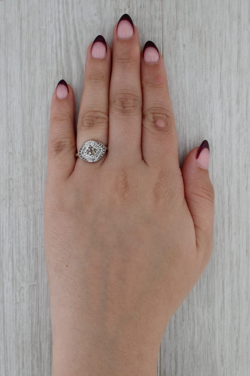 0.52ctw Champagne Diamond Cluster Halo Ring 10k White Gold Engagement Size 7