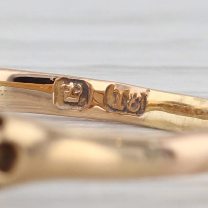 Victorian Antique Garnet Coral Diamond Ring 18k Yellow Gold Size 8.25