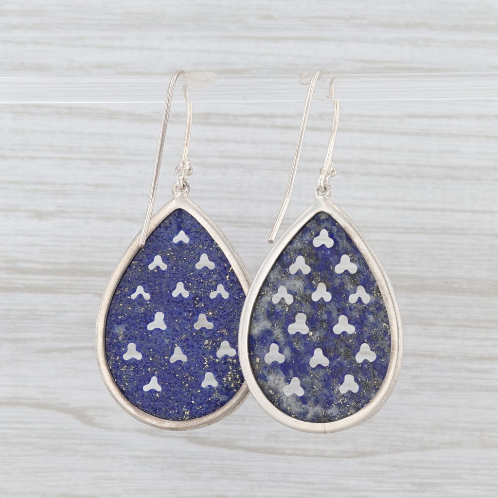 New Nina Wynn Blue Lapis Lazuli Teardrop Earrings Sterling Silver Statement