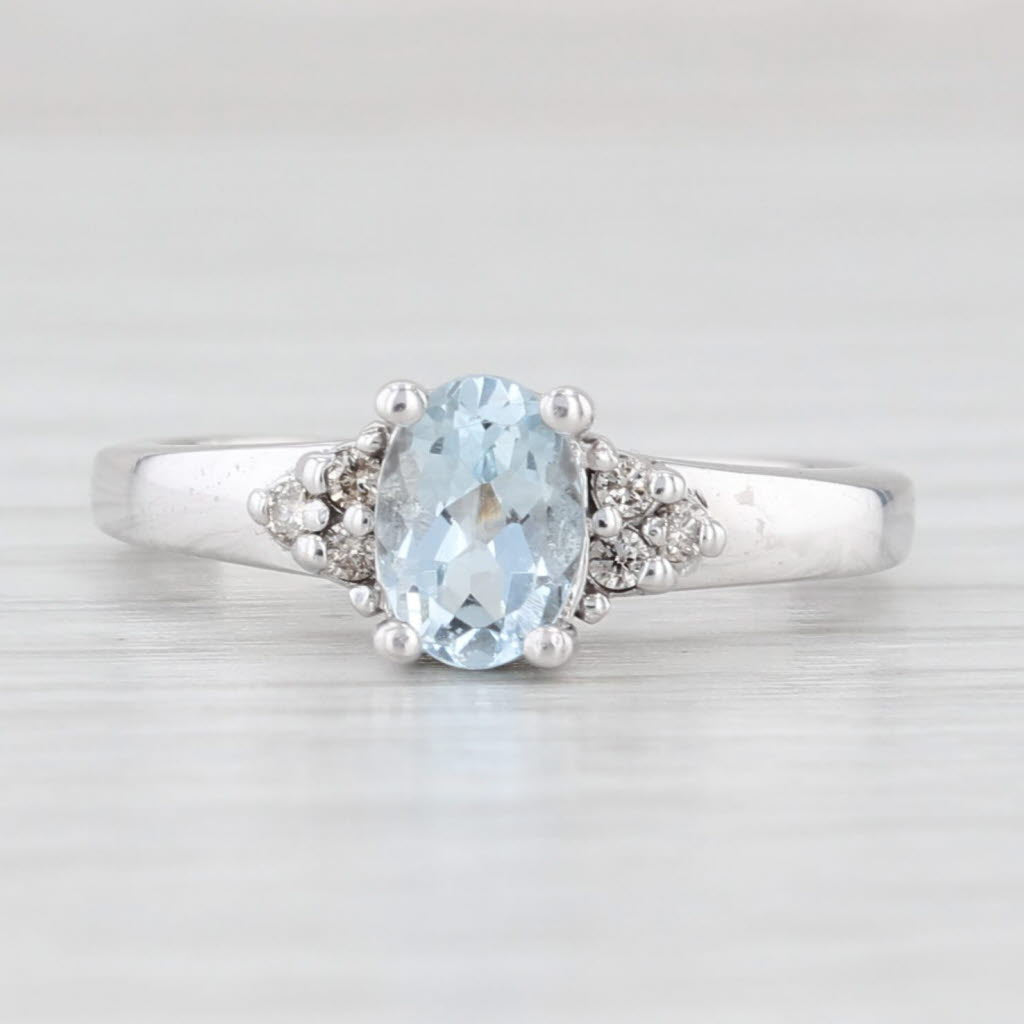 0.70ctw Oval Aquamarine Diamond Ring 10k White Gold Size 6