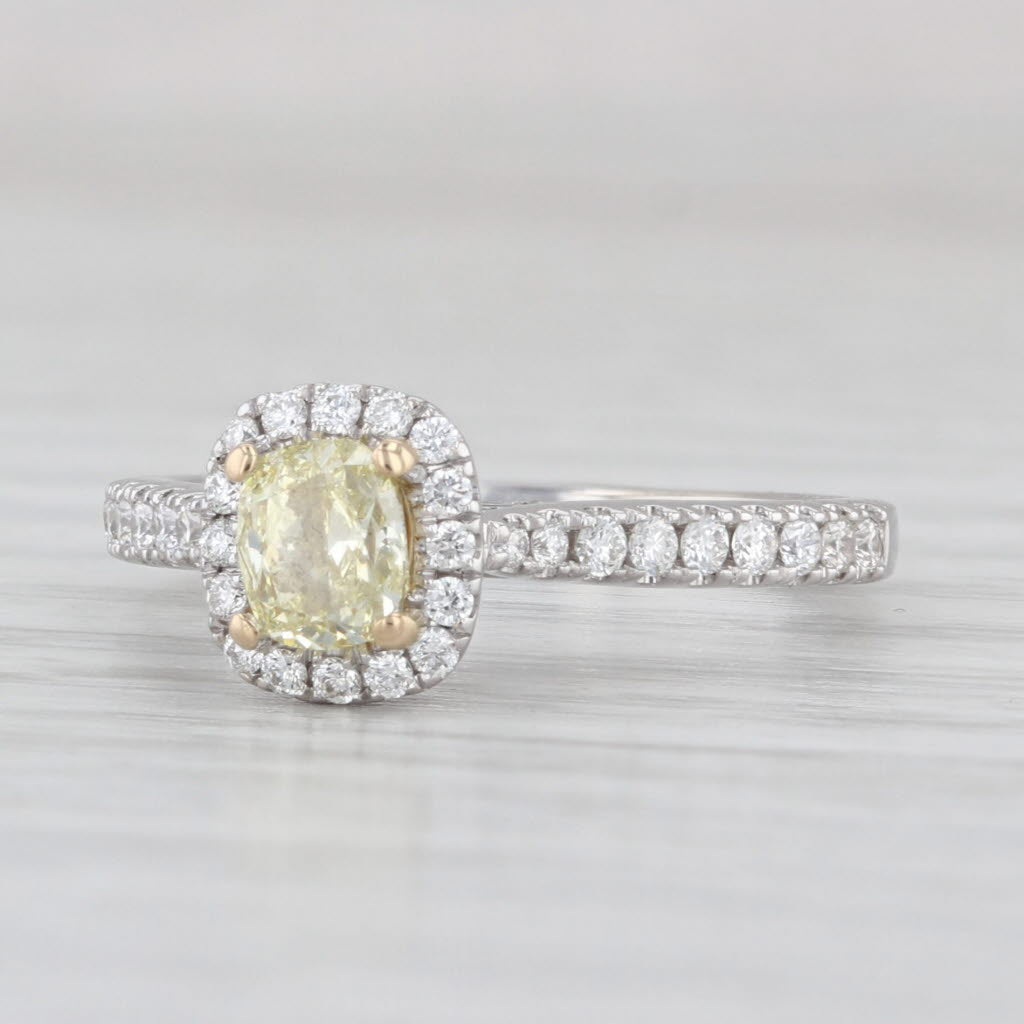 0.84ctw Yellow White Diamond Halo Engagement Ring 14k White Gold Size 5.75 Atara