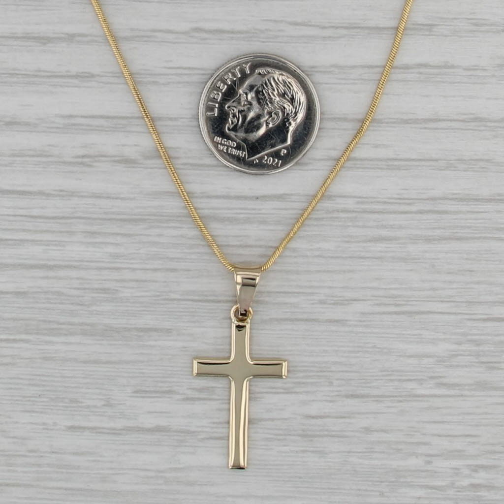 Cross Pendant Necklace 14k Yellow Gold 18" Snake Chain Necklace